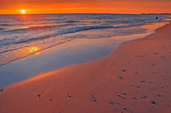 Canada-Ontario-Grand Bend Sandy beach on Lake Huron at sunset